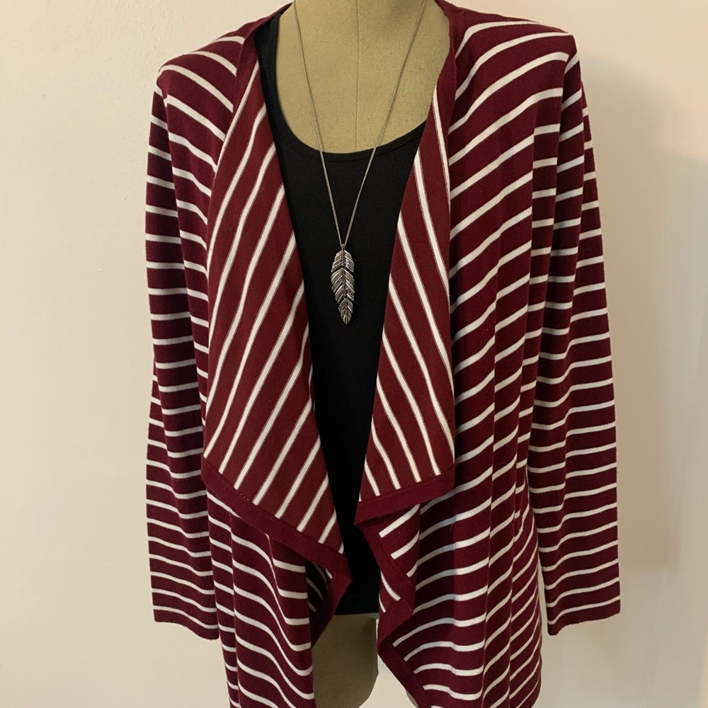Warm and cozy maroon and white cardigan